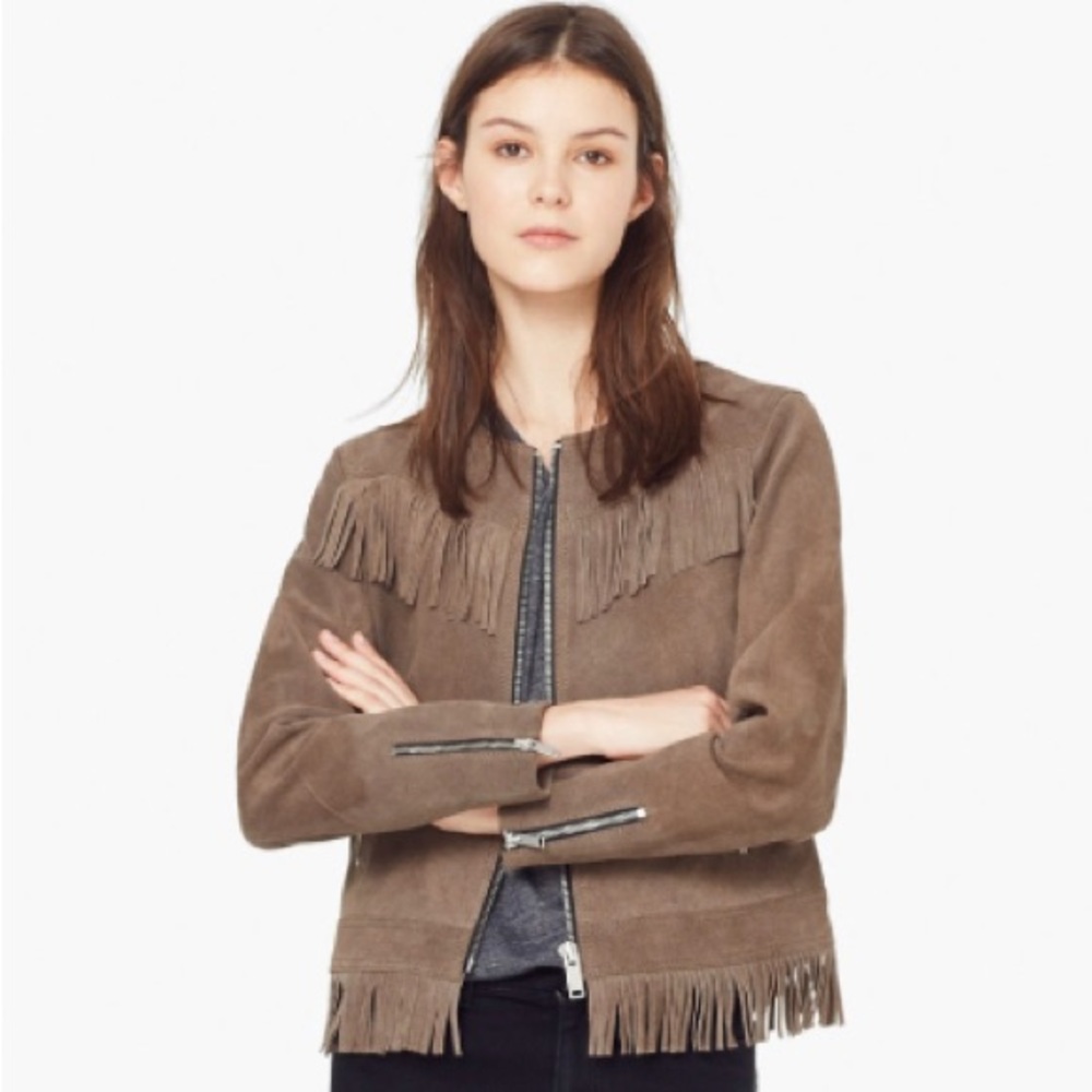 MANGO beige suede western fringe jacket, size medium